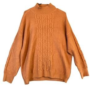 Calvin Klein Womens Sweater Rust Orange Chain Link Mock Neck Long Sleeve XL